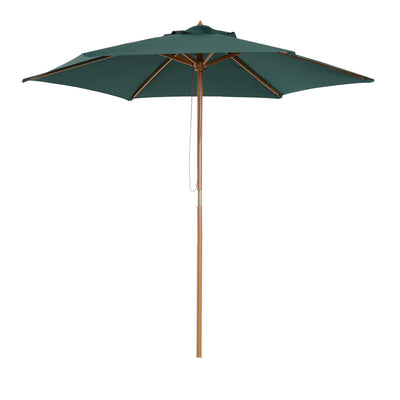 Outsunny 2.5m Wood Garden Parasol Sun Shade Patio Outdoor Wooden Umbrella Canopy Green 