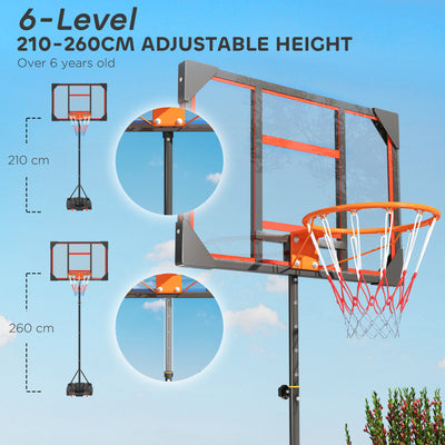 AIYAPLAY Basketball Hoop Outdoor Indoor, 210-260cm Height Adjustable Basketball Hoop with Wheels, Larger Base, for 6+ Years, Red 