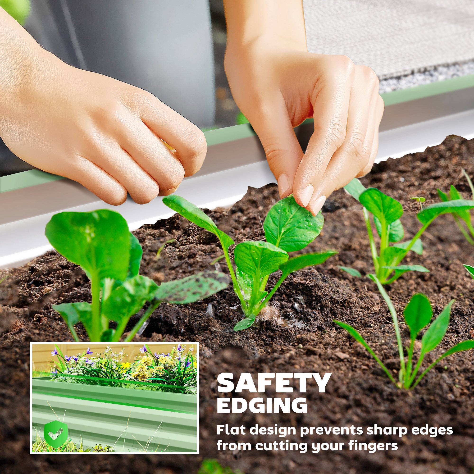Outsunny Set of Two 110 x 50cm Steel Planter Boxes -  Light Green 