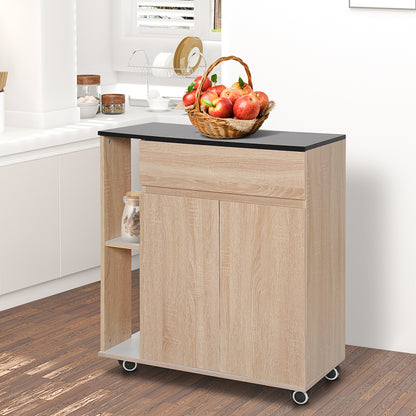 HOMCOM Kitchen Storage Trolley Cart Cupboard Rolling Island Shelves Cabinet With Door and Drawer Locking Wheels 