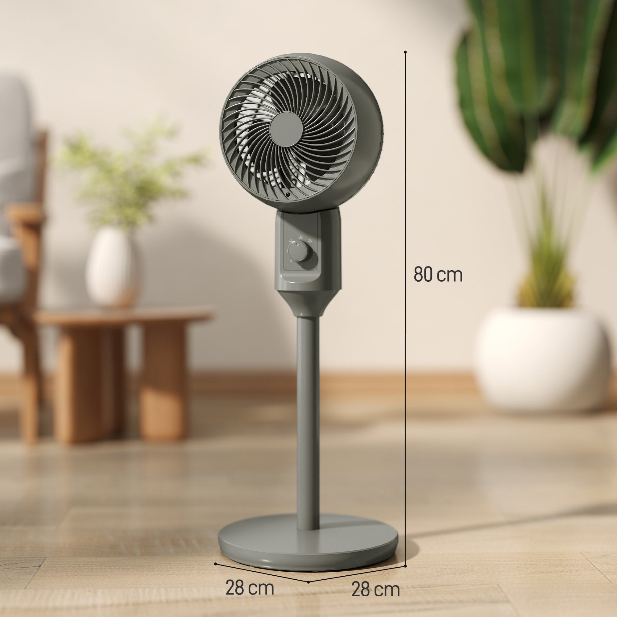 HOMCOM Air Circulator Fan Pedestal Cooling Fan with 3 Speed and Carry Handle, 9 Inch, Grey 