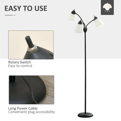 HOMCOM Arc Tree Floor Lamp with 3 Adjustable Rotating Lights, for Bedroom Living Room, Industrial Standing Lamp with Steel Frame, 155cm, Black 