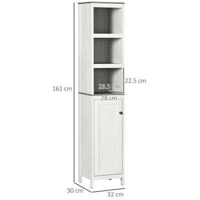kleankin Tall Bathroom Storage Cabinet, Freestanding Tower Cabinet with 3 Open Shelves and Adjustable Shelf, Antique White 