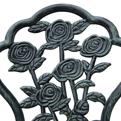 Outsunny Cast Aluminium Outdoor Patio Garden Bistro Elegant Design Table Chair Set - Green (3-Piece) 