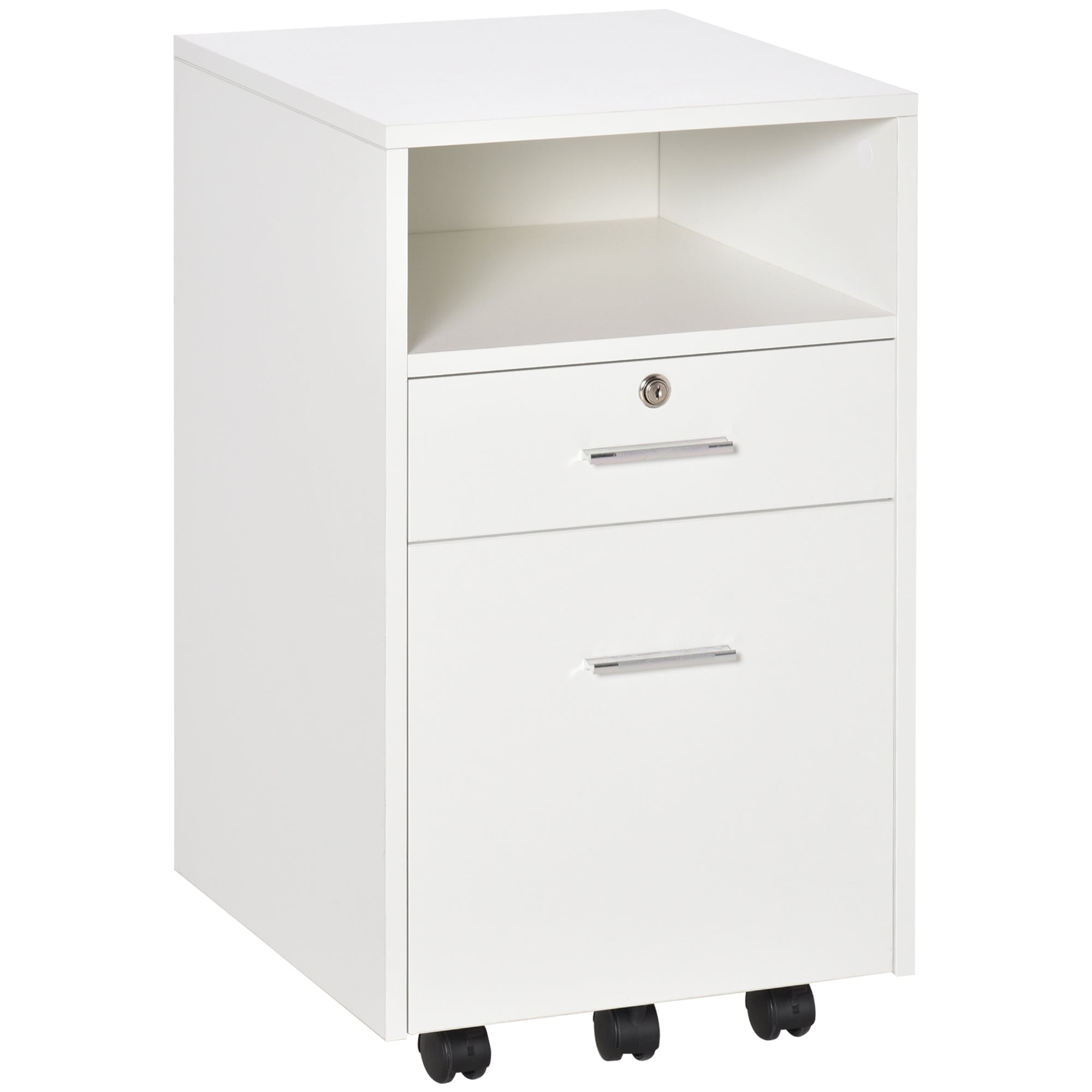 Vinsetto Lockable Two-Drawer Filing Cabinet, with Wheels - White 