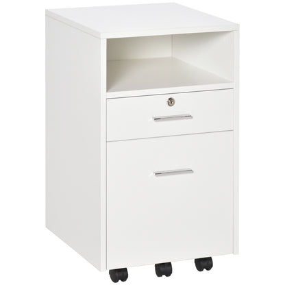 Vinsetto Lockable Two-Drawer Filing Cabinet, with Wheels - White 