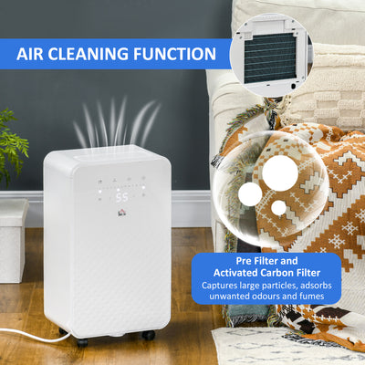 HOMCOM 2000mL Portable Dehumidifier with Air Purifier, 24H Timer, 5 Modes, 10L/Day, for Home Laundry, White 