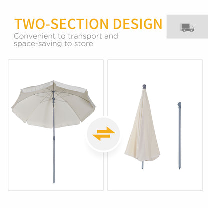 Outsunny 2.2m Beach Umbrella, Portable Parasol with Tilting Function, Outdoor Sunshade Shelter with 8 Ribs, Cream White 