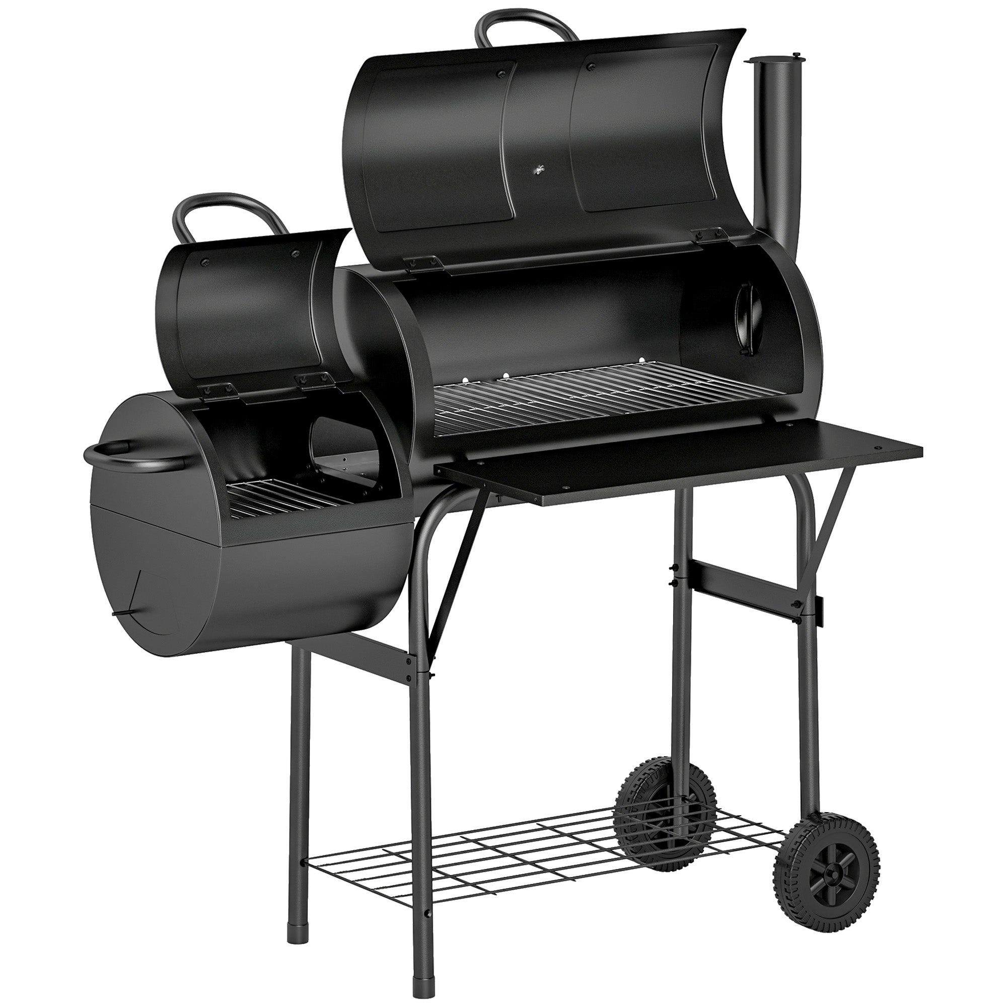 Outsunny Barbecue Grill Portable Outdoor Charcoal BBQ Grill with Offset Smoker 109 x 60 x 120 cm Black 