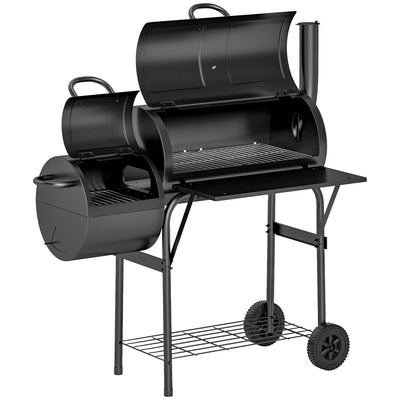 Outsunny Barbecue Grill Portable Outdoor Charcoal BBQ Grill with Offset Smoker 109 x 60 x 120 cm Black 