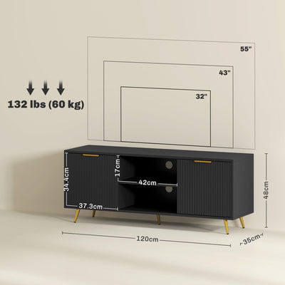 HOMCOM Modern TV Stand Cabinet for TVs up to 55", TV Unit with 2 Open Shelves and 2 Cabinets, Entertainment Centre with Cable Management for Living Room, Black 