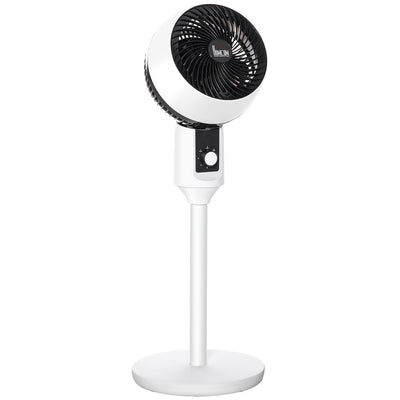 HOMCOM 9'' Air Circulator Fan 3 Speed, 70° Oscillation 90° Vertical Tilt, Carry Handle, Pedestal Fan, Pedestal Fan for Living Room, Bedroom, Office, White and Black 