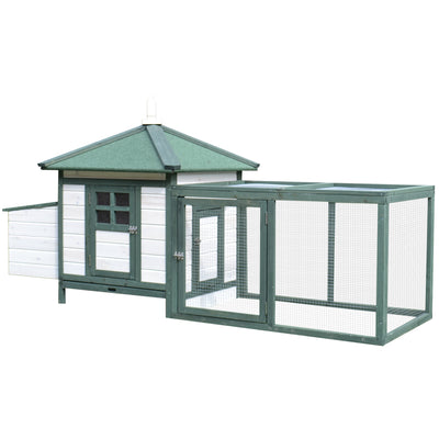 PawHut Chicken Coop, Small Animal Pet cage w/ Nesting Box, Wooden Outdoor Run, Green 