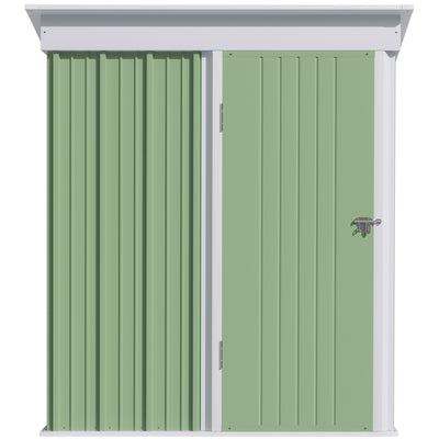 Outsunny Metal Garden Shed, Outdoor Lean-to Shed for Tool Motor Bike, with Adjustable Shelf, Lock, Gloves, 5'x3'x6', Green 