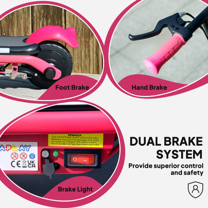 AIYAPLAY Electric Scooter for Kids Ages 6-14, with Dual Brakes, Flash Wheel and Colourful Light, Kids Electric Scooter E Scooter, Up to 12 KM/H & 10 KM, Pink 