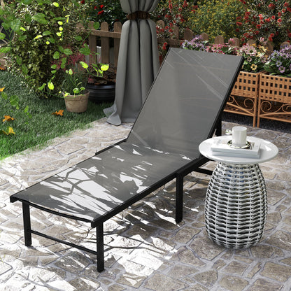 Outsunny Sun Lounger for Garden, 5-Level Adjustable Reclining Sun Lounger Chair, Flat Garden Lounger Sunbed with Texteline Seat, Steel Frame for Patio, Beach, Grey 
