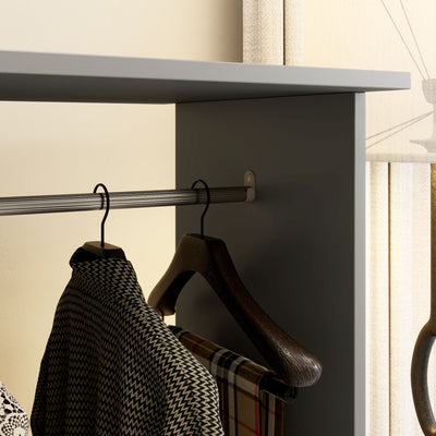 HOMCOM Open Wardrobe Double Mobile Storage Shelves Organizer W/6 Wheels-Grey 