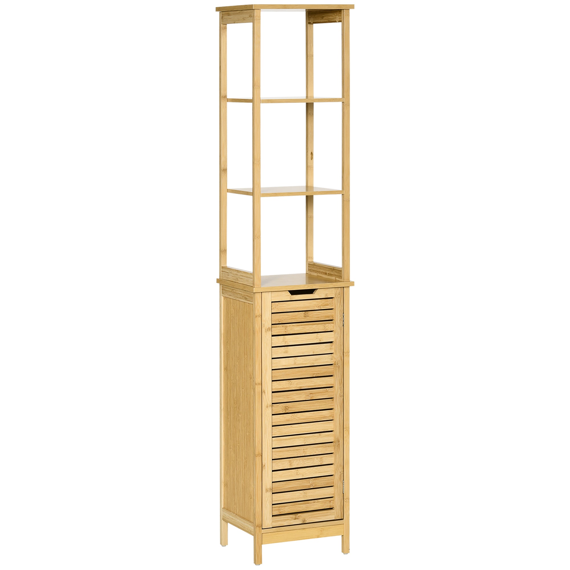 kleankin Tall Bathroom Cabinet, Slim Storage Cabinet, Tallboy Bamboo Storage Unit with 3-Tier Storage Shelves and Freestanding Organiser, Natural