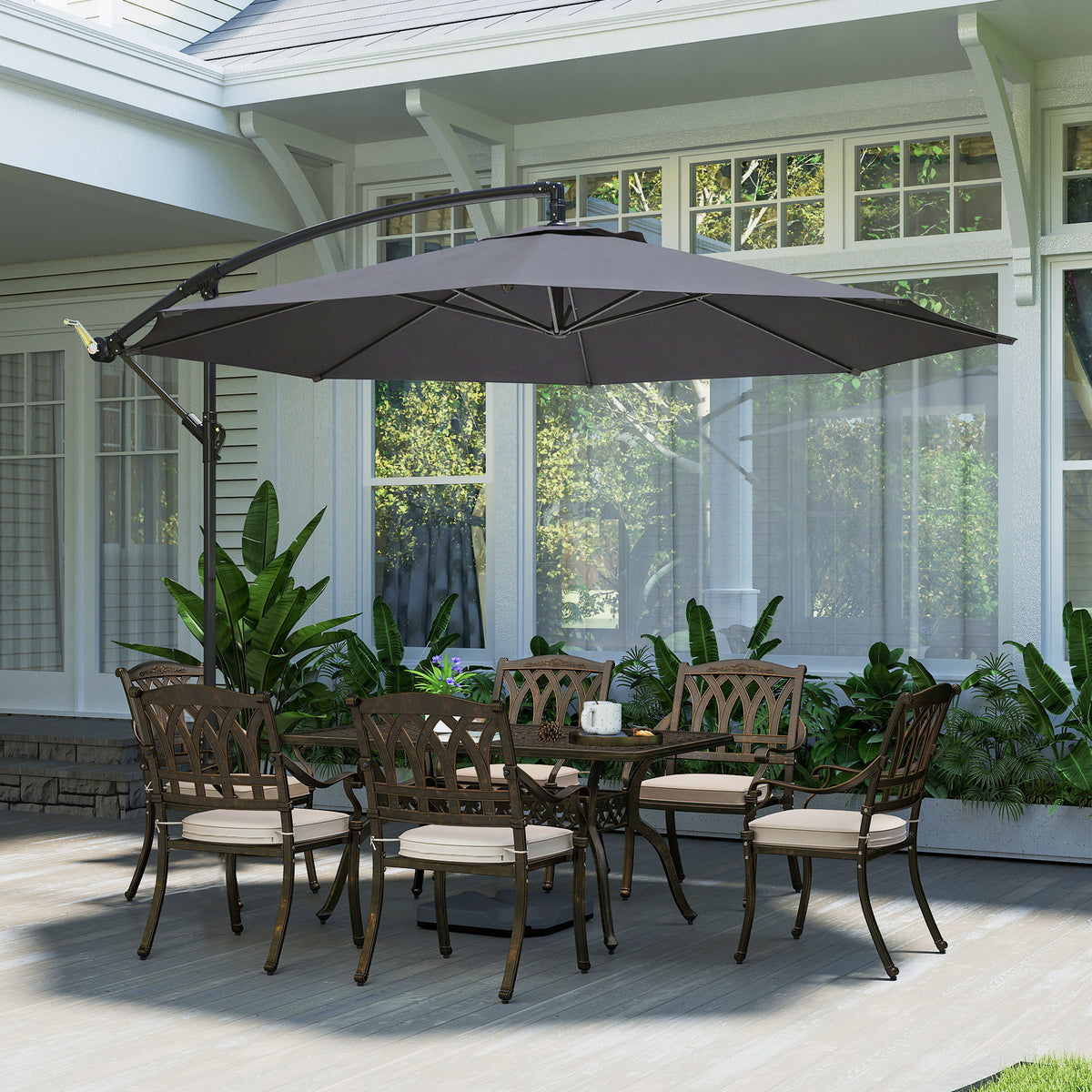 Outsunny 3 m Overhanging Cantilever Parasol, with Cross Base - Grey 