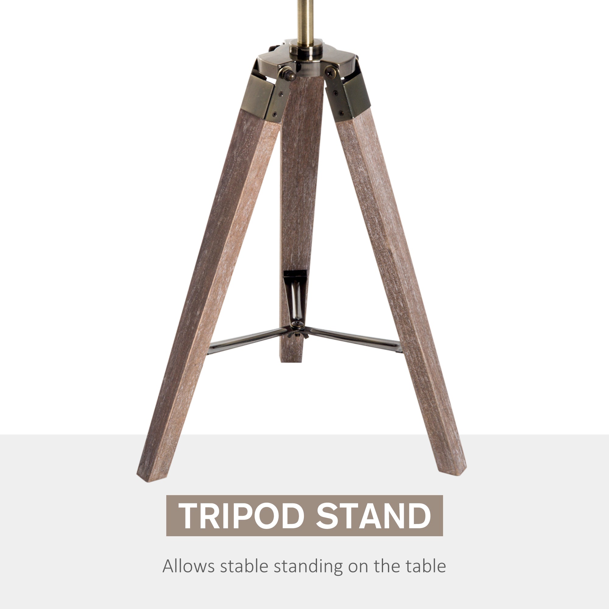 HOMCOM Vintage Tripod Table Desk Lamp Bedside Light Spotlight Brass Antique Searchlight Wooden Base 
