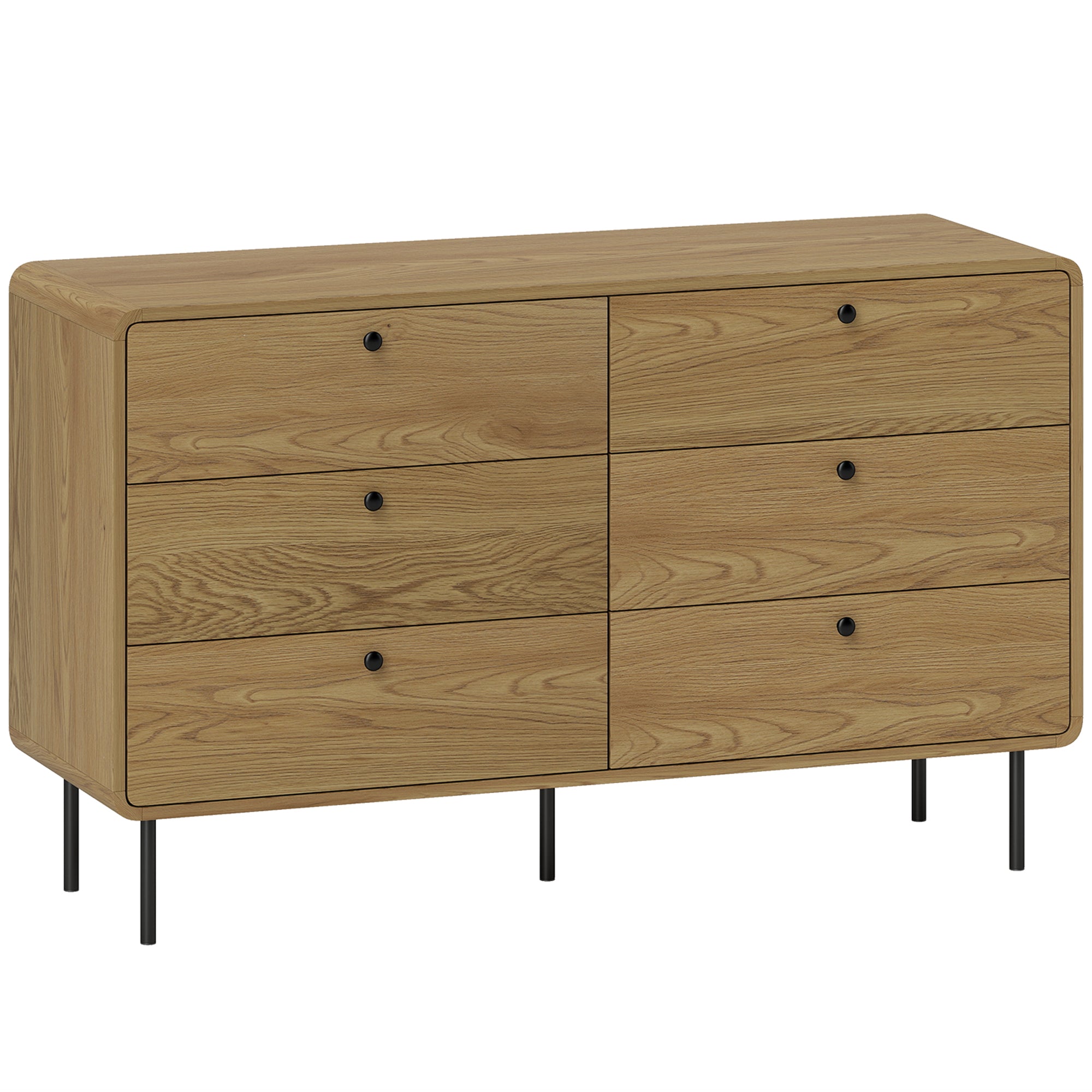 HOMCOM Chest of Drawers, 6 Drawer Dresser - Oak 