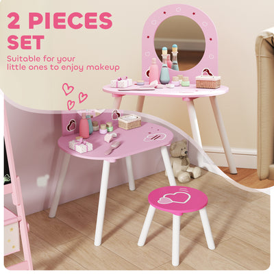 AIYAPLAY Kids Dressing Table with Mirror and Stool, Girls Vanity Set for Kids Room, Bedroom, Nursery, for Ages 3–6 Years, Pink 