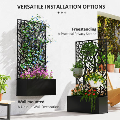 Outsunny Outdoor Metal Planter, with Back Trellis - Black 