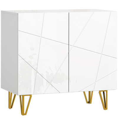 HOMCOM Modern Luxe High Gloss Sideboard, with Hairpin Legs - White 