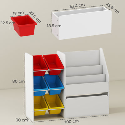 AIYAPLAY Toy Storage Unit, 3-Tier Toy Organiser Shelf with 6 Removable Storage Bins for Bedroom, Nursery, Multicoloured 