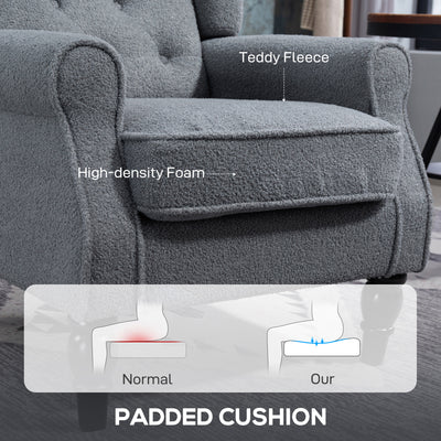 HOMCOM Wingback Accent Chair, Retro Upholstered Button Tufted Occasional Chair for Living Room and Bedroom, Grey 