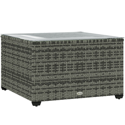 Outsunny 62 x 62cm Glass-Top Rattan Side Table - Light Grey 
