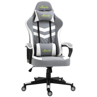 Vinsetto Gaming Chair, Computer Desk Chair with Lumbar Support, Faux Leather Racing Chair with Headrest and Swivel Wheels for Home Office, Grey White 