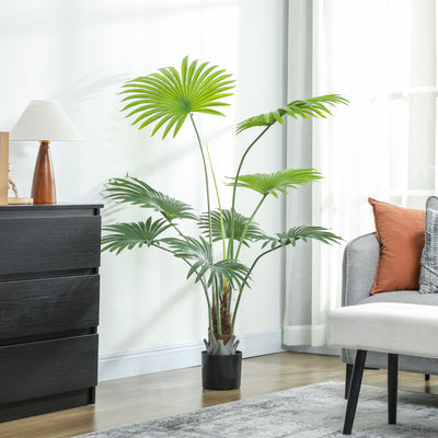 HOMCOM 145cm Artificial Palm Tree, Decorative Artificial Plant with Lifelike PEVA Leaves and Coconut Coir, Fake Tree with Plastic Pot and Flocking for Home Office Decor, Green 