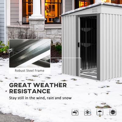 Outsunny 7 x 5ft Galvanised Metal Shed, with Sliding Door - White 