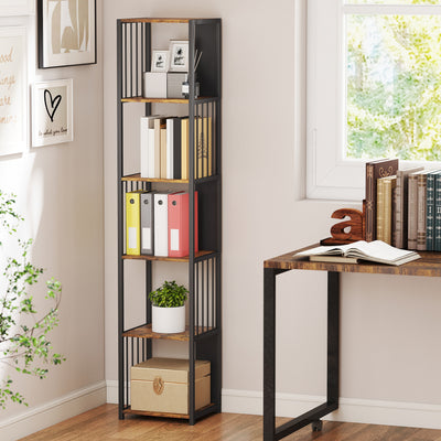HOMCOM 5-Tier Bookshelf with Steel Frame - Rustic Brown 