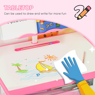 HOMCOM Kids Adjustable Desk and Chair Set, Book Stand, Pen Slot - Pink 