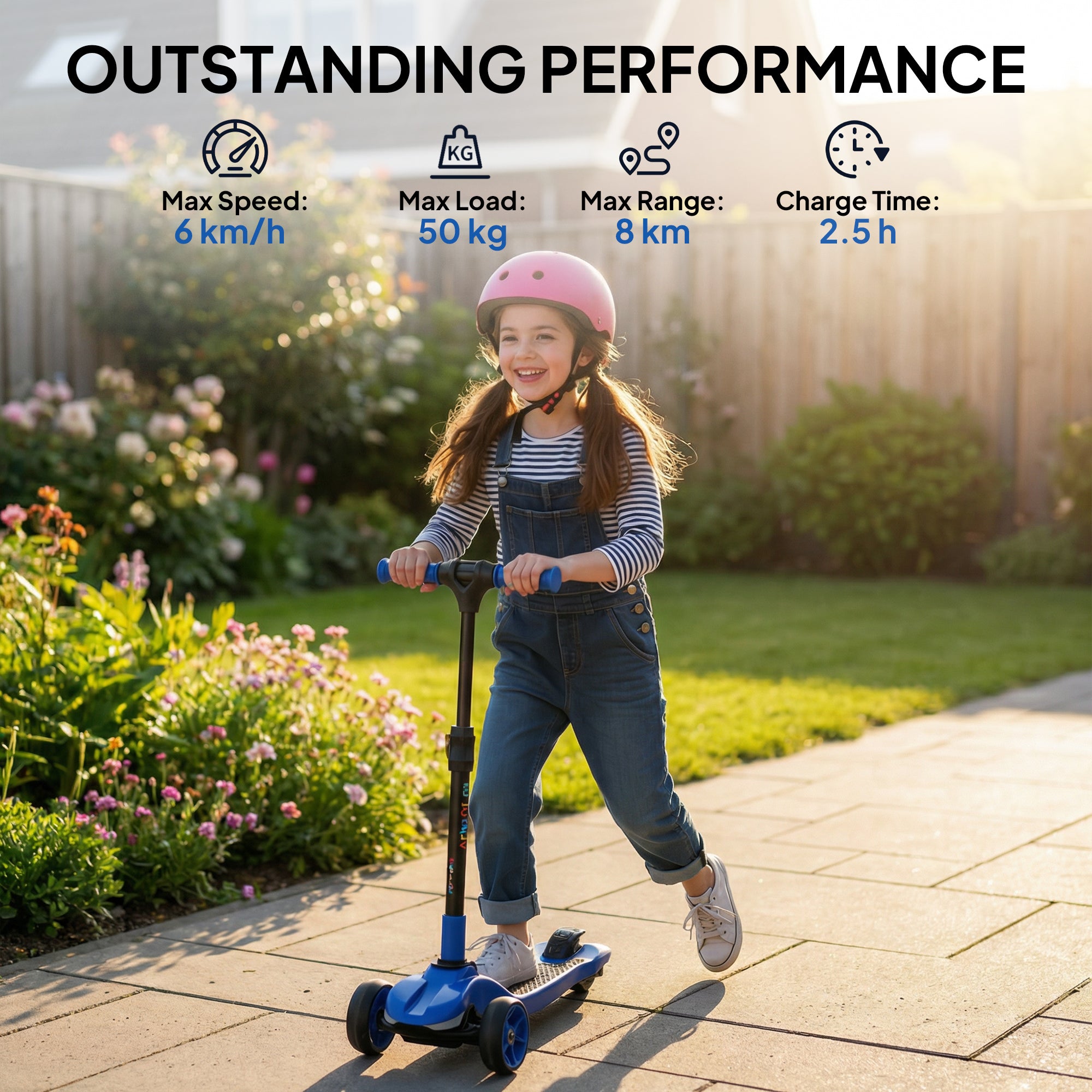 AIYAPLAY Three-Wheel Foldable Electric Scooter for Kids Aged 6-10 Years, Blue 