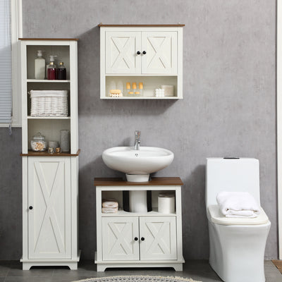 kleankin Under Sink Cabinet Bathroom Vanity Unit with Double Doors and Storage Shelves, 60 x 30 x 60cm, White 