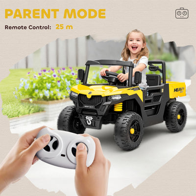 AIYAPLAY Kids Ride on Car, 12V Electric Kids UTV with Electric Dump Bed, 4-Wheel Suspension for 3-8 Years, Yellow 