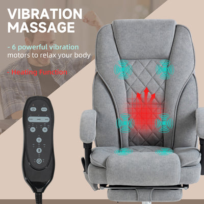 Vinsetto Massage Office Chair, Heated Reclining Computer Chair with Adjustable Height and Footrest, Grey 