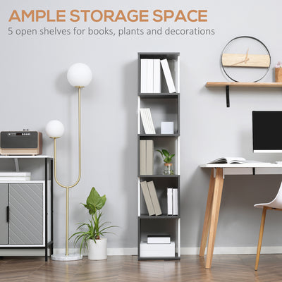 HOMCOM Modern 5-Tier Bookshelf, Freestanding Bookcase Storage Shelving for Living Room Home Office Study, White and Dark Grey 
