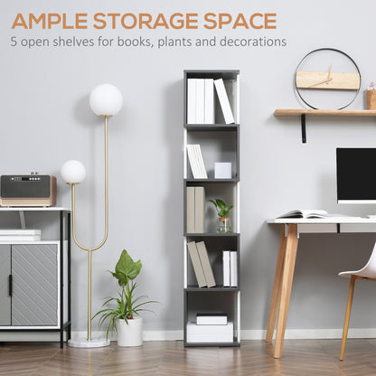 HOMCOM Modern 5-Tier Bookshelf, Freestanding Bookcase Storage Shelving for Living Room Home Office Study, White and Dark Grey 