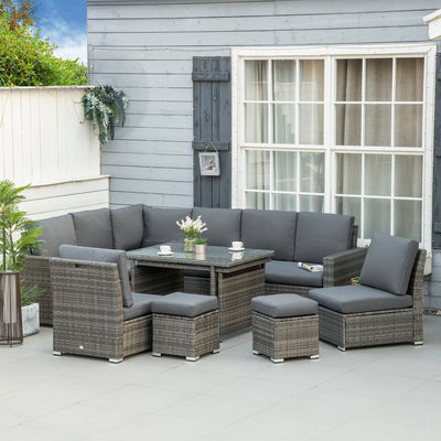 Outsunny Seven-Piece Rattan Garden Sofa Set, with Expanding Table - Grey 