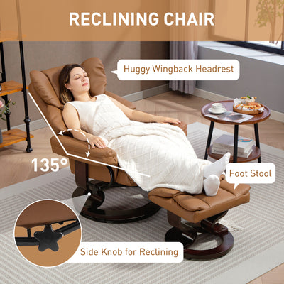 HOMCOM Faux Leather Reclining Chair and Footstool - Brown 