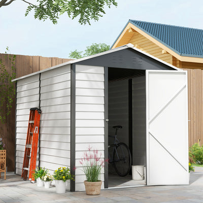 Outsunny 9x 6FT Metal Outdoor Garden Shed, Galvanised Tool Storage Shed w/ Sloped Roof, Lockable Door for Patio Lawn, Dark Grey 