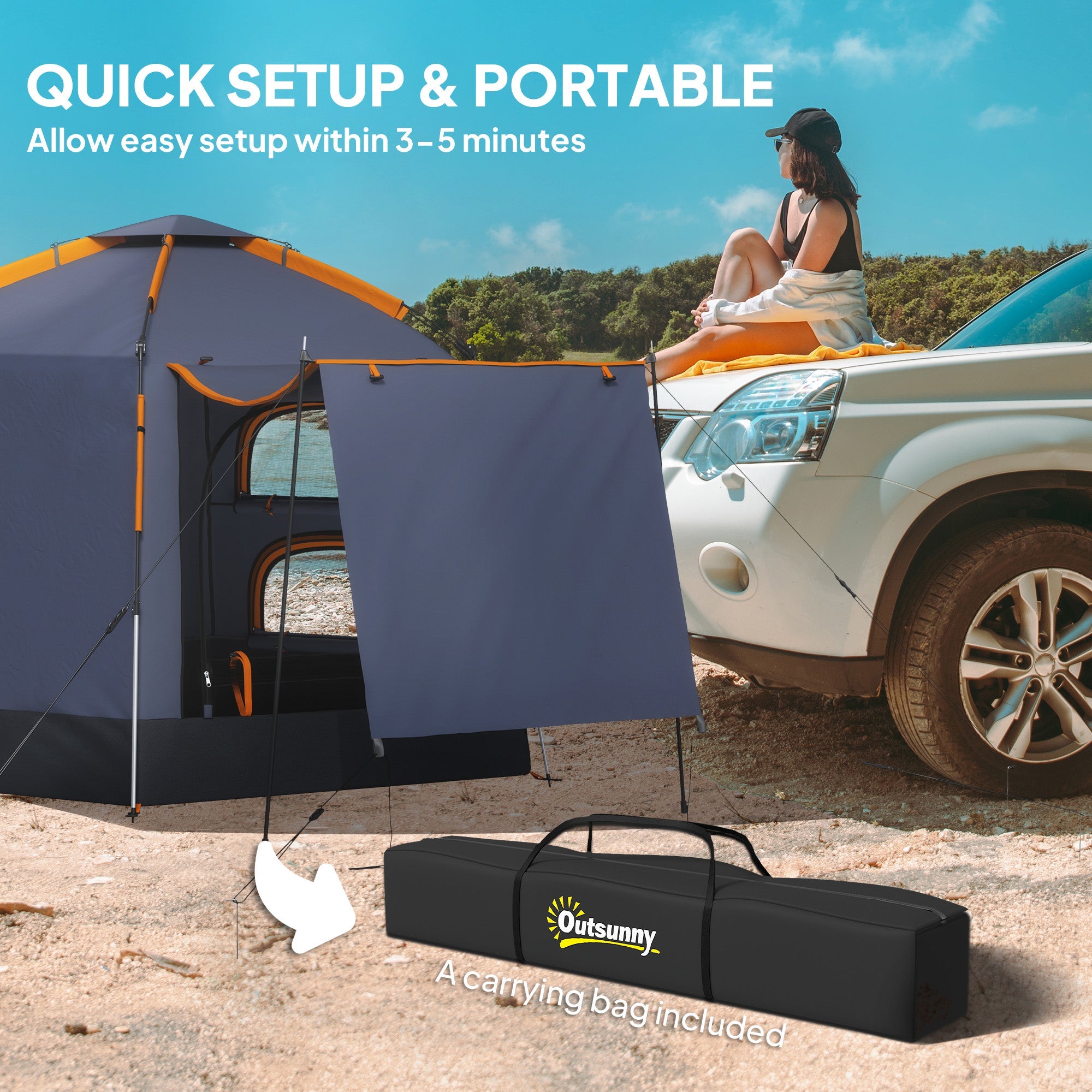 Outsunny Automatic Pop Up Camping Tent, Instant Setup 2-4 Man Tent with Mesh Windows, Waterproof & UV Protection Portable Dome Tent with Carrying Bag for Camping, Hiking, Backpacking, Dark Grey 