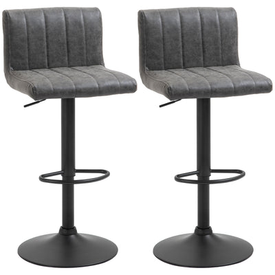 HOMCOM Adjustable Barstools Set of 2, Swivel Counter Bar Chairs, Bar Stools with Footrest, PU Leather, Gas Lift, Grey 