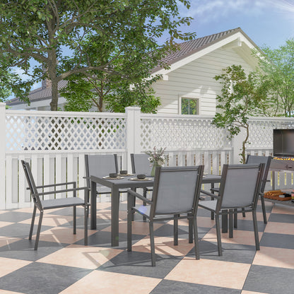 Outsunny Seven-Piece Garden Dining Set, with Plastic Wood-Top Table - Grey 