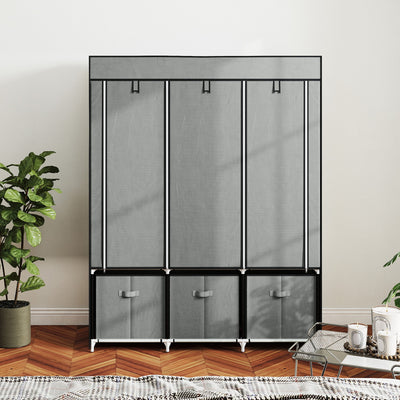 HOMCOM Fabric Wardrobe for Bedroom, Portable Wardrobe with 5 Shelves, 2 Hanging Rails and 3 Fabric Drawers, Foldable Closet, 125 x 43 x 162.5cm, Light Grey 