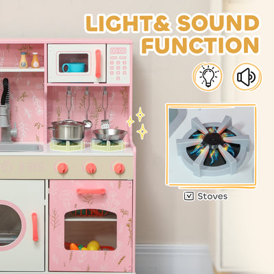 AIYAPLAY Play Kitchen, Kids Kitchen Set with Lights and Sounds, Double Stoves, Ice Maker, Chalkboard for 3+ Years - Pink 
